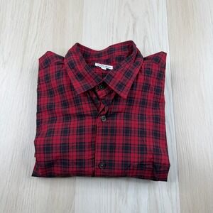 Steven Alan Mens Red Black Plaid Flannel Long Sleeve Button Up Shirt Size XL